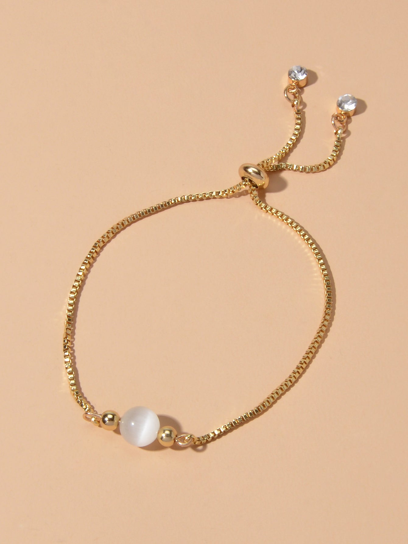 AU Stock Rhinestone Beads Decor Adjustable Chain Cat's Eye Cymophane Bracelet-2