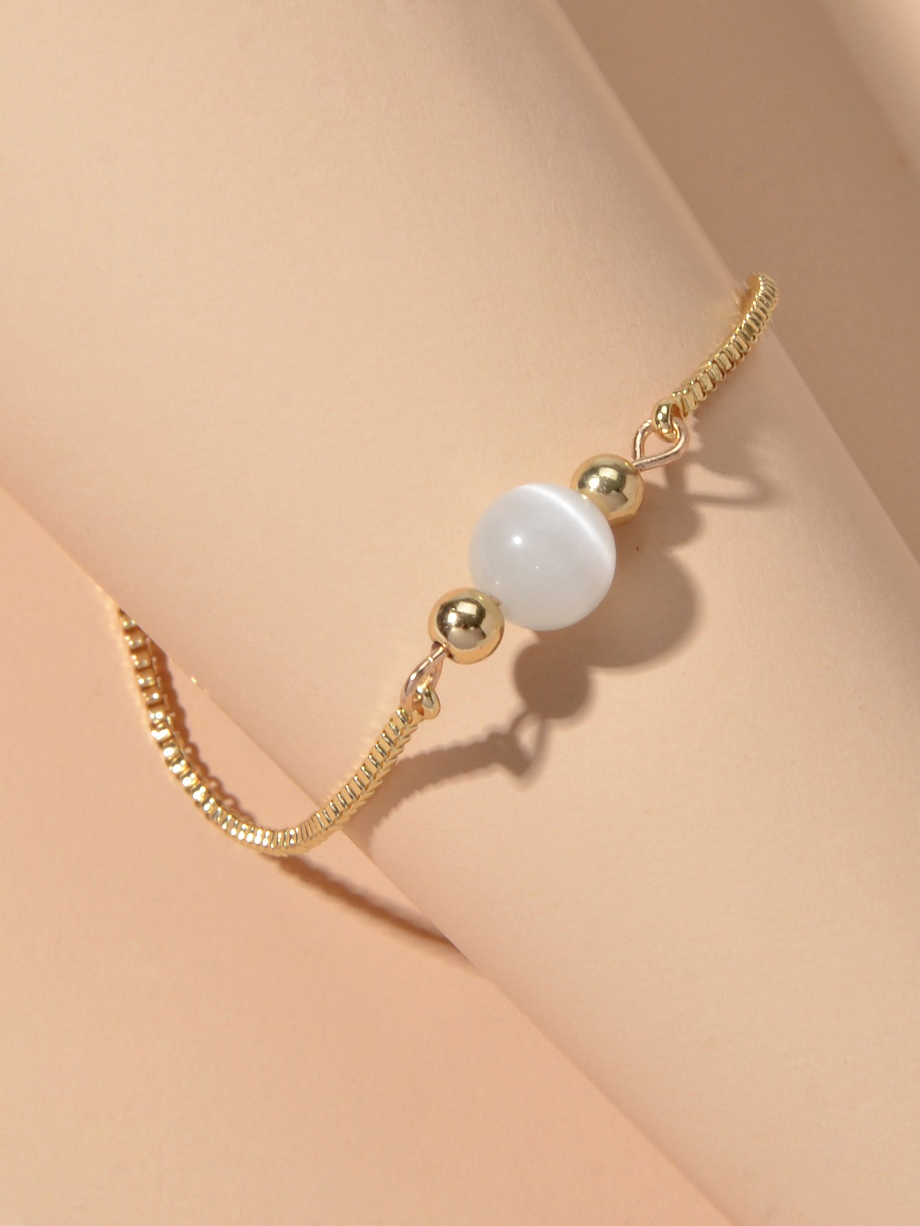 AU Stock Rhinestone Beads Decor Adjustable Chain Cat's Eye Cymophane Bracelet-3