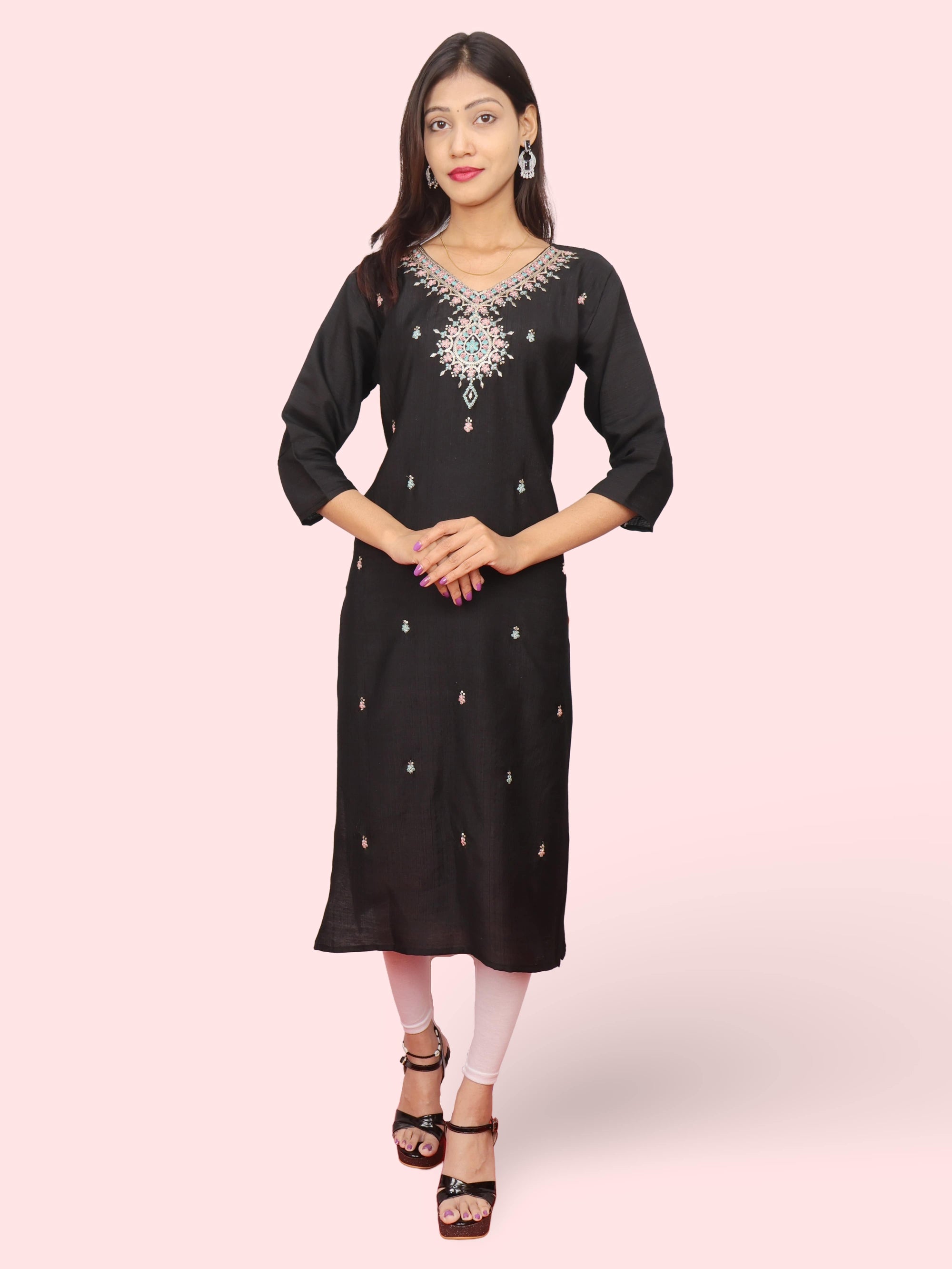 Cotton Kurti with Beautifully Embroidered Neckline-5