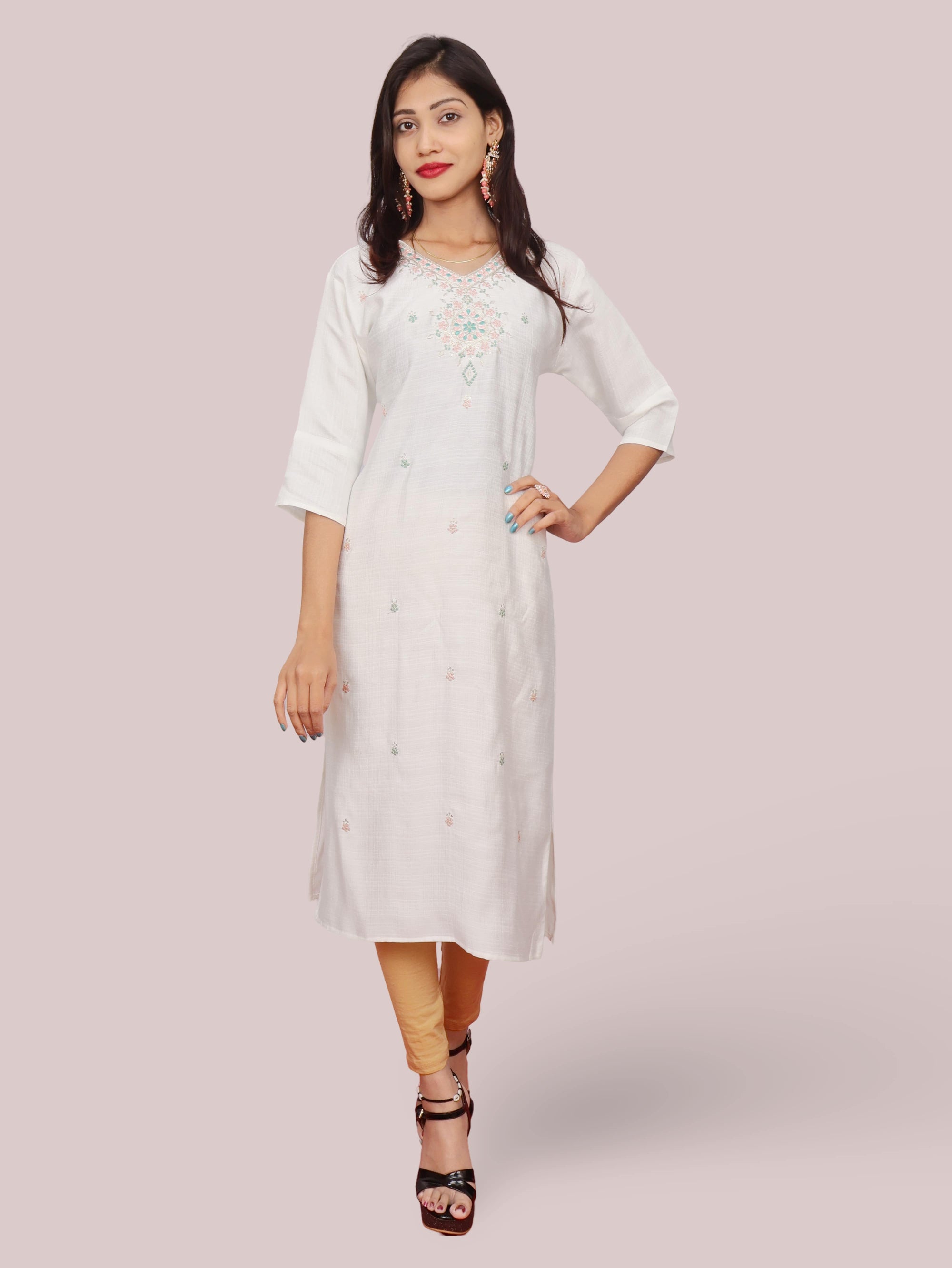 Cotton Kurti with Beautifully Embroidered Neckline-0