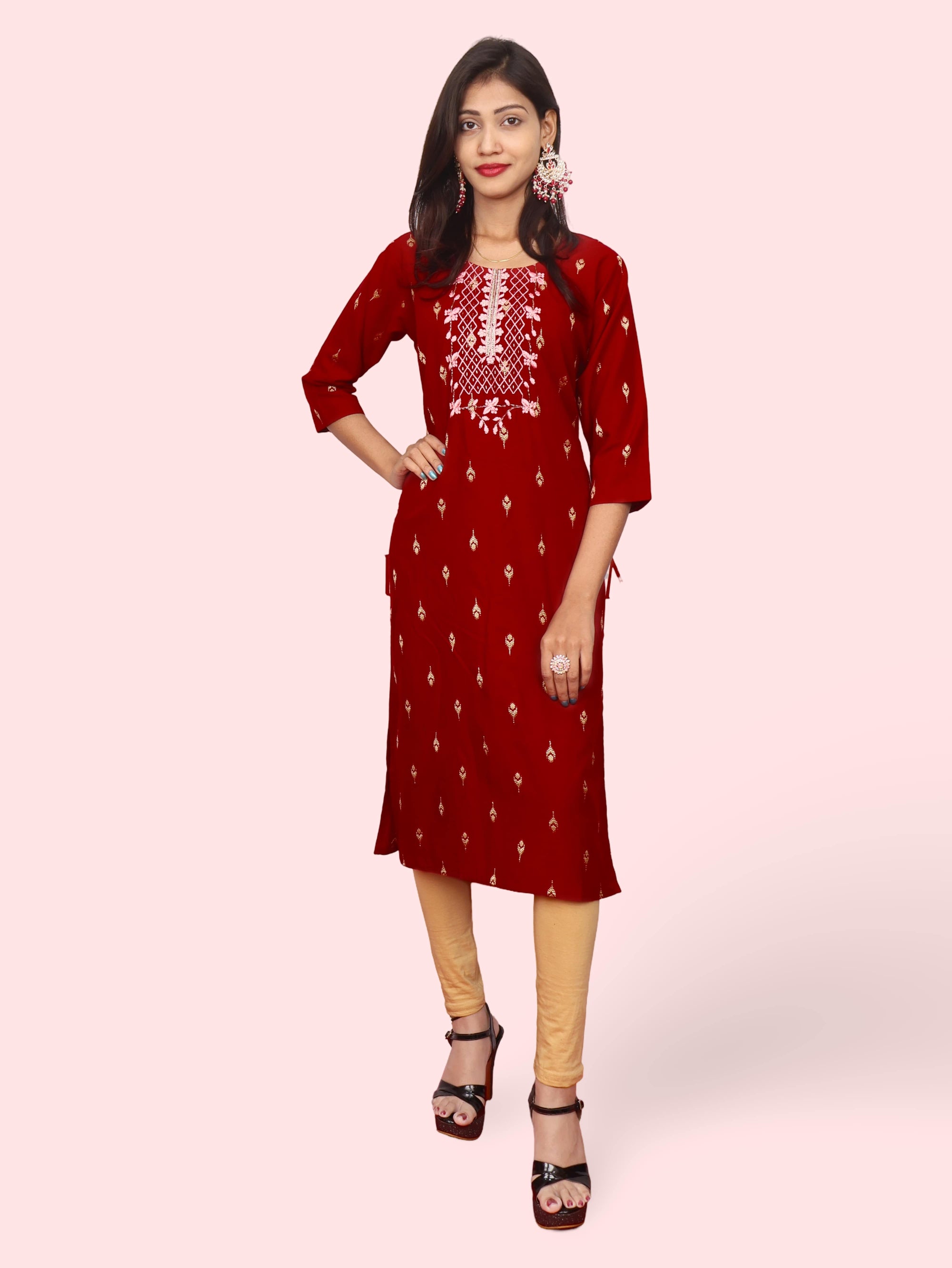 Cotton Kurti with Stunning Embroidered Neck-0